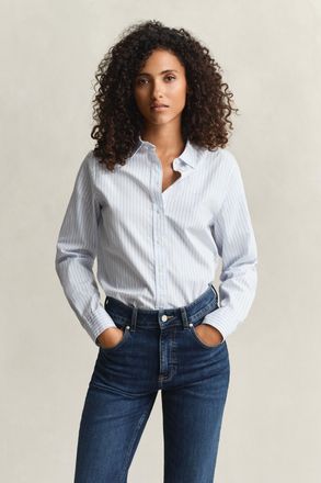GANT Women Regular Fit Classic Striped Poplin Shirt (32) LIGHT BLUE
