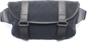 Gucci Gg Canvas Black Gg Canvas Leather Fanny Pack (Pre-Owned)