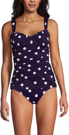 Lands End Slender Lite Sweetheart Shirred Tankini in Blackberry Polka Dot at Nordstrom, Size 14