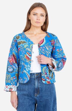 Yumi Boho Cotton Reversible Quilted Jacket in Blue at Nordstrom, Size 10
