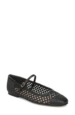 Veronica Beard Ellie Raffia Mary Jane Flat in Black at Nordstrom, Size 7.5