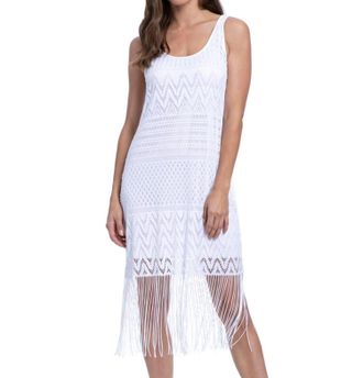 Gottex Round Neck Cover Up Dress With Frills In Sea Breeze White