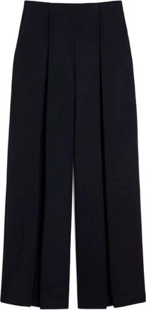 Max Mara Broeken van scheerwol - Dames - Wijde Broeken - Blauw - M - Wol - Broeken