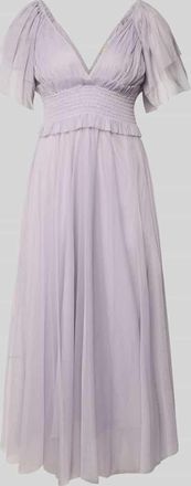 Lace & Beads Midikleid mit Smok-Details und V-Ausschnitt in Flieder, Gr&ouml;&szlig;e XXS