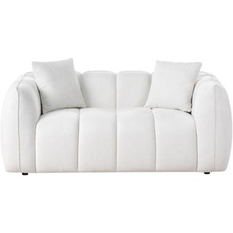 Beliani Thickly Padded 2 Seater Water-Repellent Sofa Upholstered Back and Front Polyester Wooden Legs Living Room Furniture Off White Ness