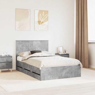vidaXL Estructura De Cama Gris Concreto 135 X 190 Cm Madera Ingenieril Vidaxl