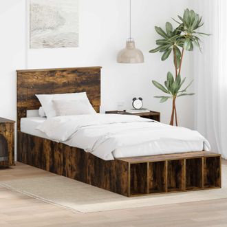vidaXL Estructura De Cama Con Estante Roble Ahumado 100 X 200 Cm Vidaxl