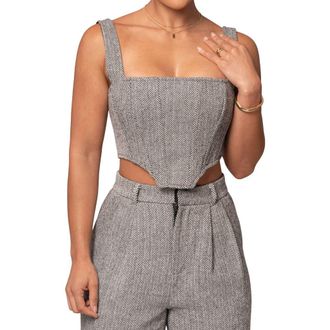 JLUXLABEL Herringbone Crop Corset Top in Black at Nordstrom, Size Small