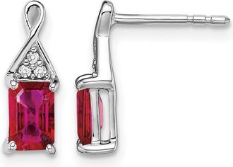 Diamond2Deal 14k White Gold Ruby and Diamond Earrings