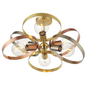 Loops Semi Flush Ceiling Light - Satin Brass & Brushed Copper Plate - 6 x 40W E27 GLS