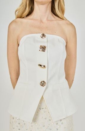 endless rose Button Detail Strapless Top in White at Nordstrom, Size X-Small
