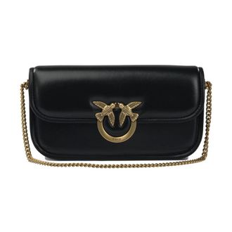 Pinko Small Love Birds Chain Shoulder Bag - Dames - Schoudertassen - Zwart - ONE Size - Katoen - Tassen