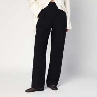 The Row Pantaloni Lilas neri in lana e lino