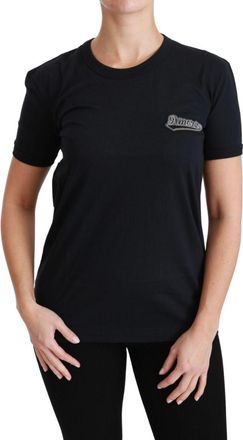 Dolce & Gabbana Womens Blue Amore Patch Crewneck Cotton Top T-shirt - Size 10 UK