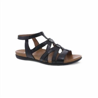 Dansko Womens Jolene Glazed Kid Leather Sandal In Black