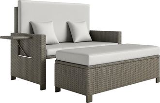 OUTSUNNY Garden Rattan Furniture Set 2 Seater Patio Sun Lounger Daybed Sun Bed | TJ Hughes