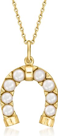 Ross-Simons 3-3.5mm Cultured Pearl Horseshoe Pendant Necklace in 18kt Gold Over Sterling