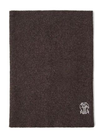Brunello Cucinelli ribbed logo-embroidered neck warmer - men - Cashmere - S - Brown