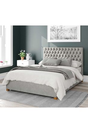 Aspire Home Accents Nightingale Upholstered Ottoman Storage Bed, Plush Velvet Fabric in Light Grey | Size: Super King
