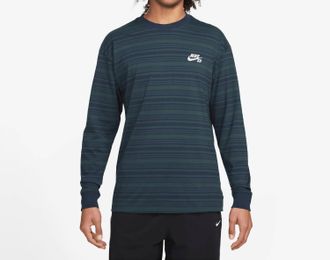 Nike Sb Long Sleeve Striped T-Shirt In Navy Jungle