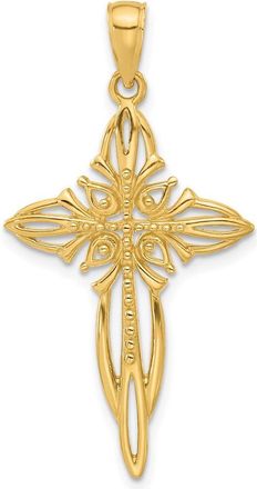 Diamond2Deal 14k Yellow Gold Polished and Cut-Out Beaded Cross