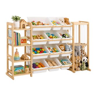 Relaxdays Relaxdays Estanter&iacute;a Infantil 12 Cajas 4 Baldas Para Peluches 80x150x30 Cm Madera Natural