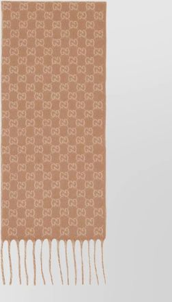 Gucci wool cashmere logo-print fringed scarf