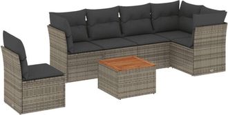 vidaXL Vidaxl - Set De Sof&aacute;s De Jard&iacute;n 7 Piezas Con Cojines Rat&aacute;n Pe Gris