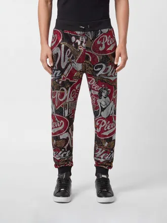 Philipp Plein Pantaloni jogging in jersey con strass e coulisse in vita