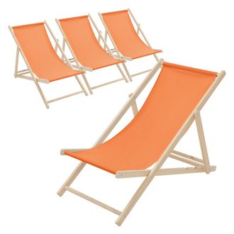 ECD Germany Ecd Germany 4x Sillas De Playa De Madera De Pino 3 Posiciones De Reclinaci&oacute;n Plegable Tumbona Naranja Tradicional De Sol Para Jard&iacute;n Impermeable Hasta