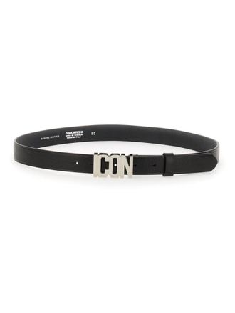 Dsquared2 Black Textured Logo Buckle Belt