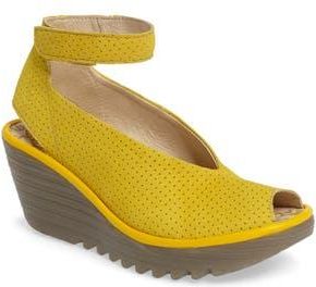 FLY London Yala Perforated Leather Sandal in Bumblebee at Nordstrom Rack, Size 7-7.5Us / 38Eu