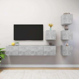 vidaXL 6 Piece TV Cabinet Set Concrete Grey Engineered Wood vidaXL