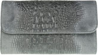 Girly HandBags Womens Croc Suede Clutch Bag Italian Leather - Dark Grey