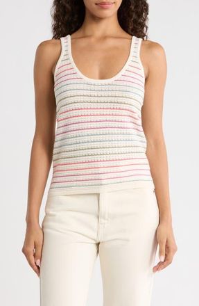 Marine Layer Siena Stripe Cotton Pointelle Sweater Tank in Stripe Multi at Nordstrom, Size X-Large