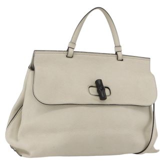Gucci Bamboo Daily Top Handle Bag Leather White Leather Handbag (Pre-Owned)