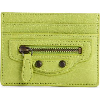 Balenciaga Le City Crackled Leather Card Case in Pistache at Nordstrom