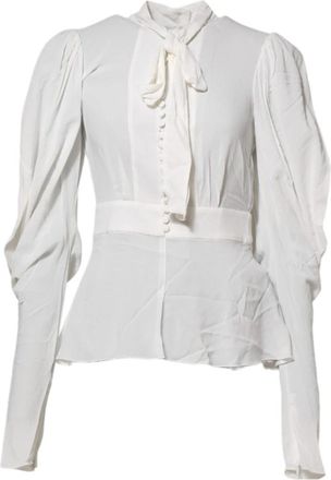 Dolce & Gabbana Witte Ascot Kraag Lange Mouwen Top - Dames - Blouses - Wit - XS - Overhemden
