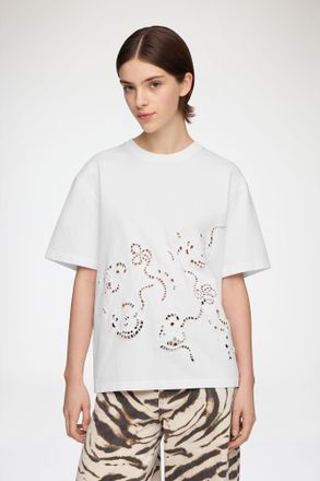 Ganni White T-shirt in Broderie Anglaise - Size XXS Organic Cotton