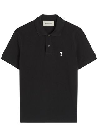 Ami Ami Paris Logo-embroidered Piqu&eacute; Cotton Polo Shirt - Black - XL