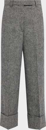 Thom Browne Wide-Leg Cuffed Crop Trousers