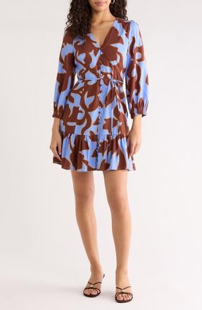Sugarlips Briley Abstract Roana Midi Dress in Brown-Blue at Nordstrom, Size X-Large