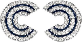 Bespoke 18ct white gold, diamond & enamel wave earrings