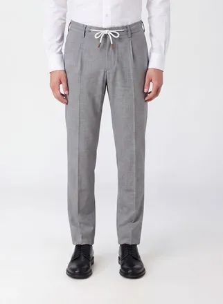 Eleventy Pantaloni chino in lana con coulisse in vita e vestibilit&agrave; slim