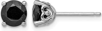 Diamond2Deal Sterling Silver Rhodium-plated 6mm Black Sapphire Earrings