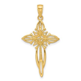 Diamond2Deal 14k Yellow Gold Polished and Cut-Out Beaded Cross