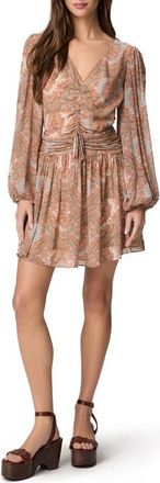 Paige Lainey Paisley Long Sleeve Silk Minidress in Beige/Surf Multi at Nordstrom, Size 00
