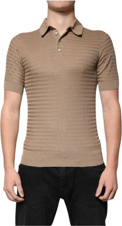 Dolce & Gabbana Ribbed Polo Short Sleeve Knit Shirt - Heren - Polos - Bruin - XS - Tops
