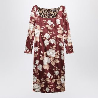 Dolce & Gabbana Dolce&Gabbana Burgundy Satin Dress With Floral Print