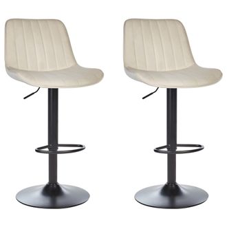 Beliani Beliani - Conjunto De 2 Sillas De Bar De Terciopelo Patas De Acero Negro Sin Reposabrazos Comedor Beige Claro Dubrovnik